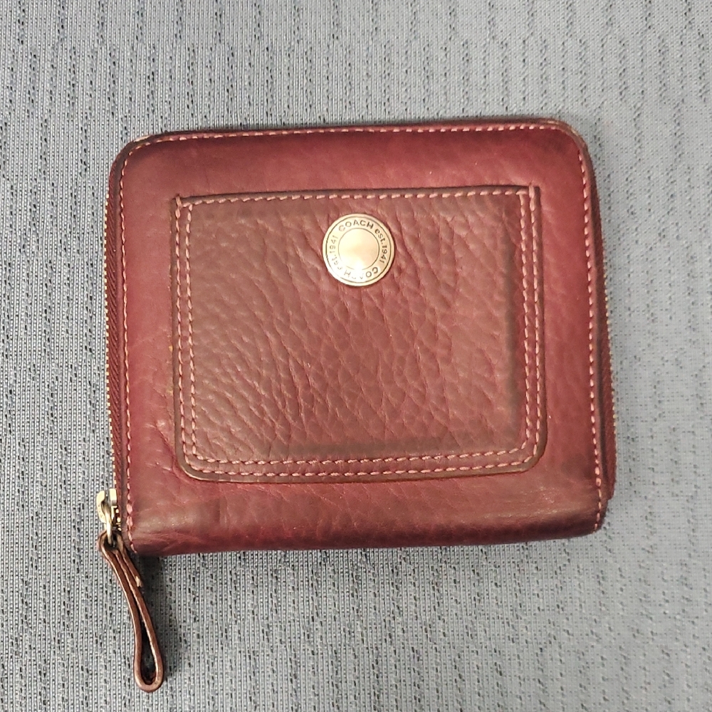 Coach Maroon Leather Zip Wallet